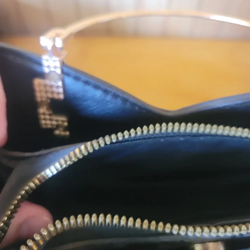 ZZMY Black Top Handle Bag Gold Accent Modern‎ Satchel Crossbody Handbag Women